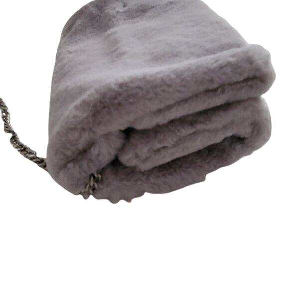 Faux Fur Fold-Over Snap Clasp Silver Tone Chain Gray Clutch Bag By Target - Picture 3 of 15